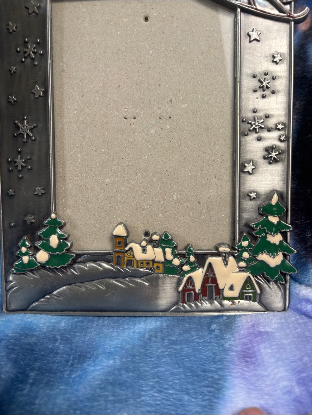 Vintage Santa Sleigh Enamel Pewter Picture Frame 5x7 - Picture 4 of 5